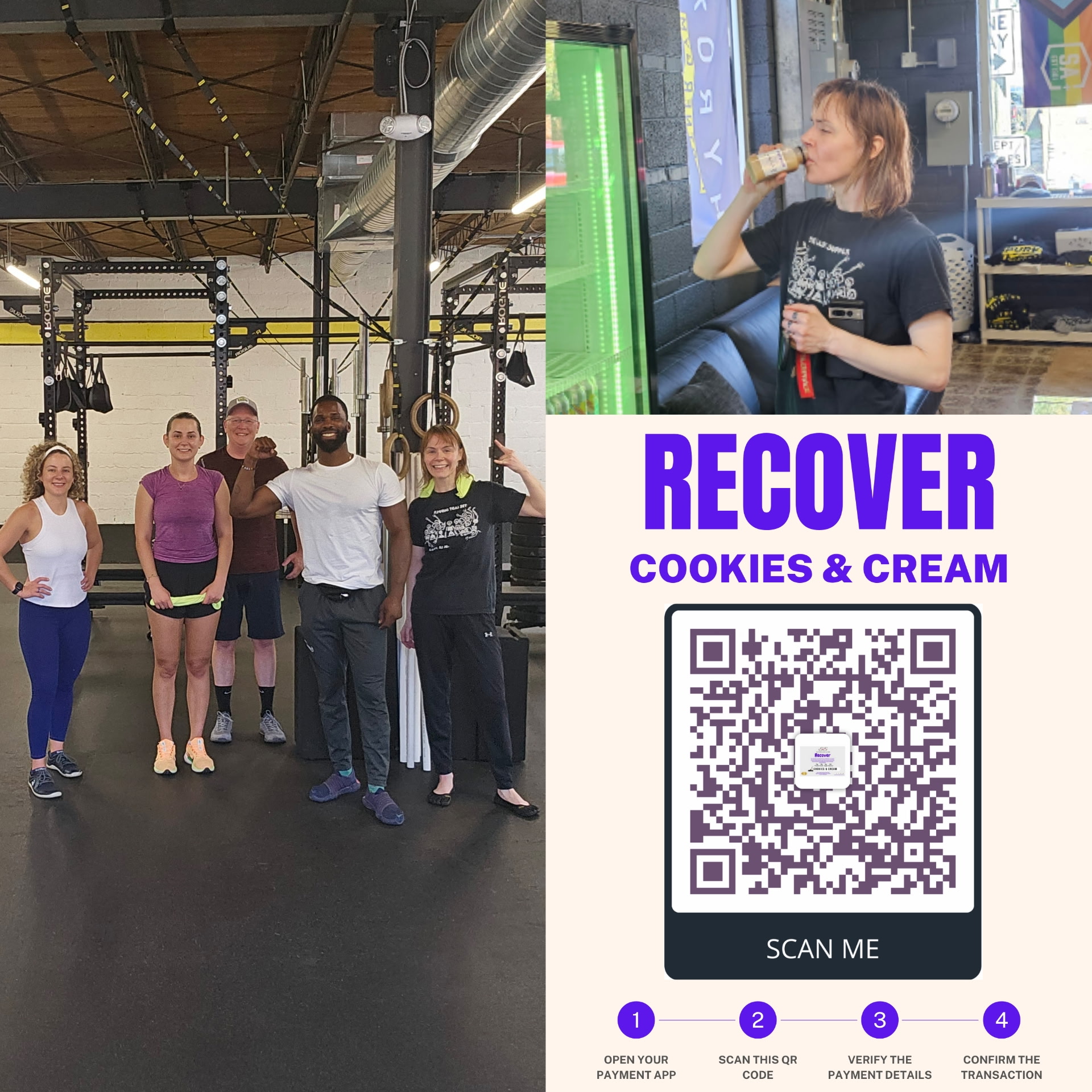 Members after a session with RECOVER Cookies & Cream ready-to-drink shakes